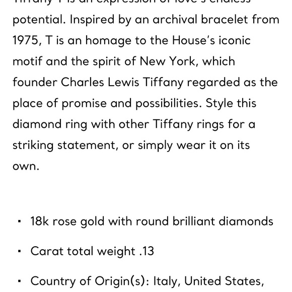 Tiffany & Co. Rose Gold T Ring with Diamonds - Picture 5 of 9